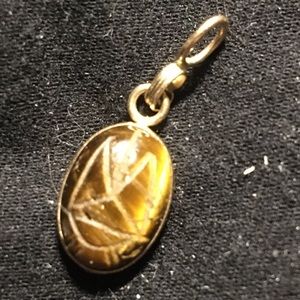 VTG Richly Colored Tigers Eye With Carved Scarab Pendant Gold? 1”